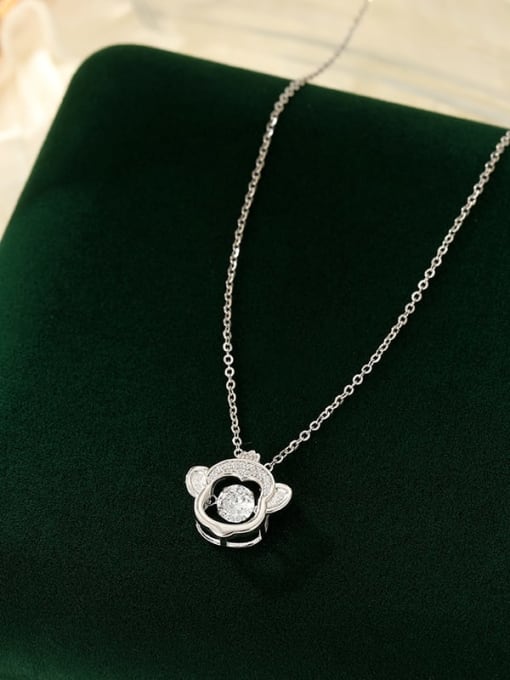 NS1091 [Monkey White Gold] 925 Sterling Silver Cubic Zirconia Zodiac Trend Necklace